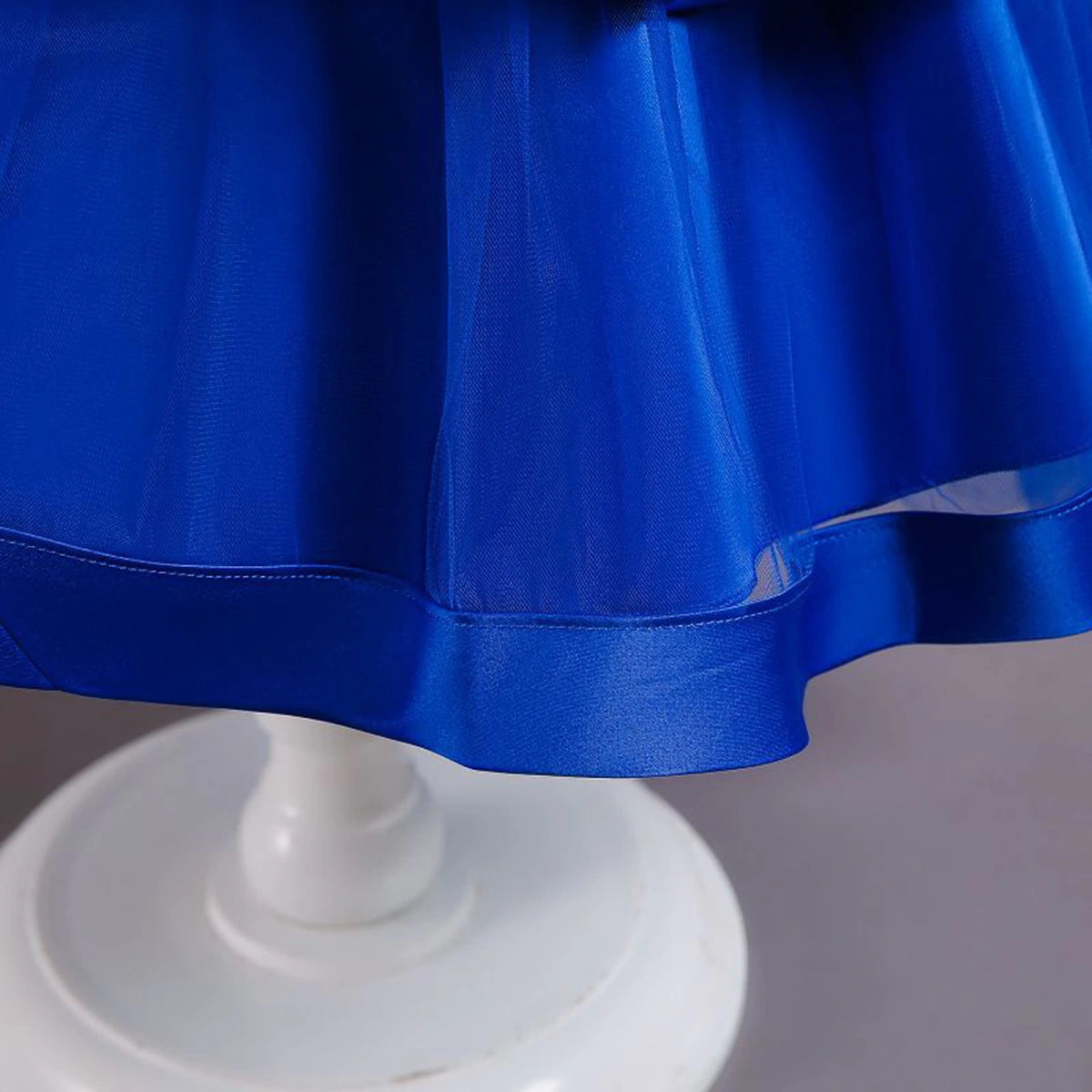 Girls Royal Blue Embroidered Sleeveless Layered Party Dress With Bow Party Dresses