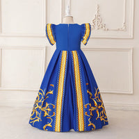 Girls Blue Printed Fit & Flare Dress With Flutter Sleeves Casual Dresses