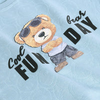 Boys Sea Green Typographic Printed Short Sleeve T-shirts With Elasticated Shorts Sets Sets