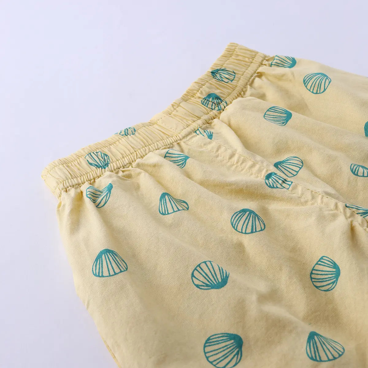 Boys Yellow Seashell Printed Short Sleeve Shirt With Printed Elasticated Shorts Set Sets