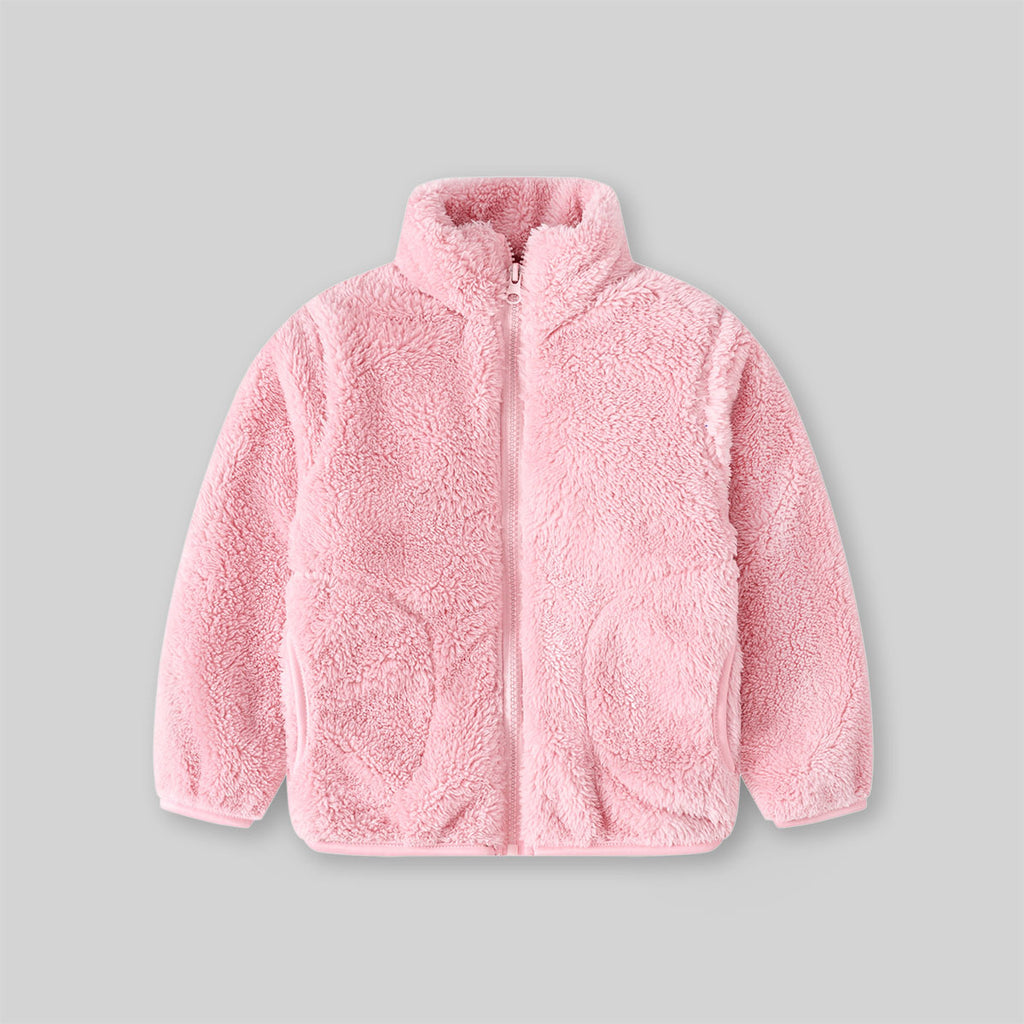 Girls Pink Solid Polar Fleece Zip Up Winter Jacket Coats & Jackets