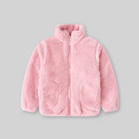 Girls Pink Solid Polar Fleece Zip Up Winter Jacket Coats & Jackets