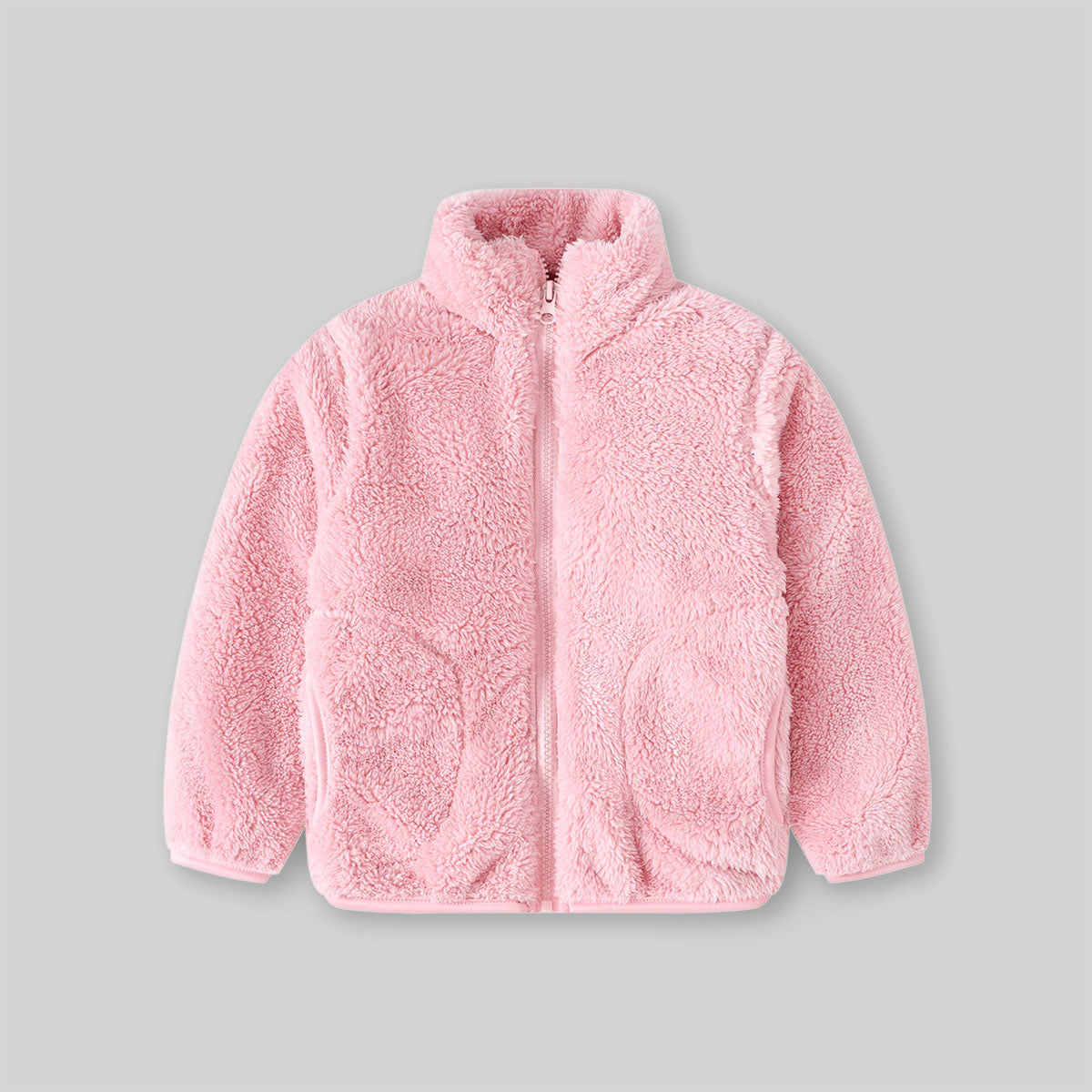 Girls Pink Solid Polar Fleece Zip Up Winter Jacket Coats & Jackets