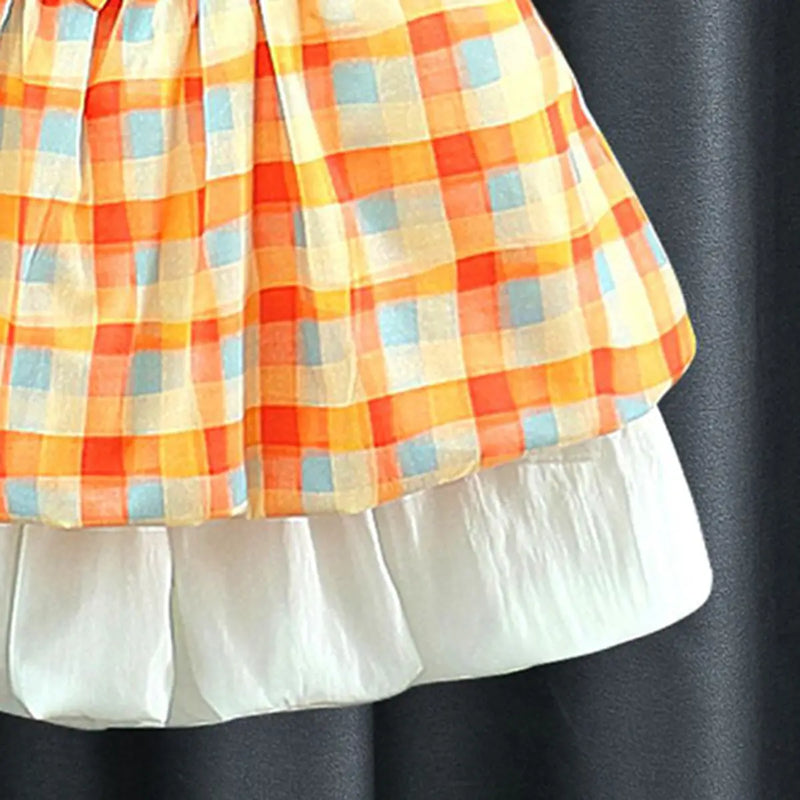 Girls Orange Checked Bow Top With Shorts Sets Sets