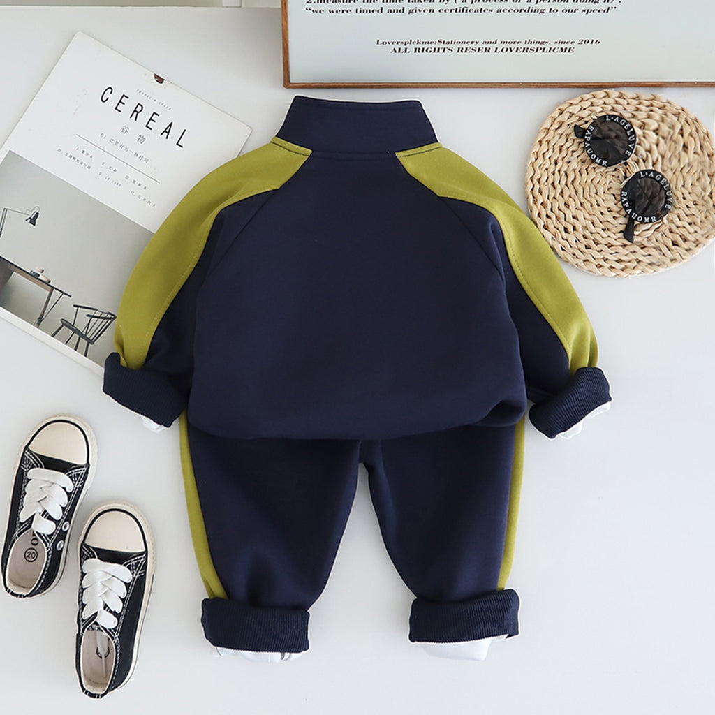 Boys Navy Blue Dinosaur Embroidered Winter Sweatshirt With T-Shirt and Pants Set 3 pc. Sets