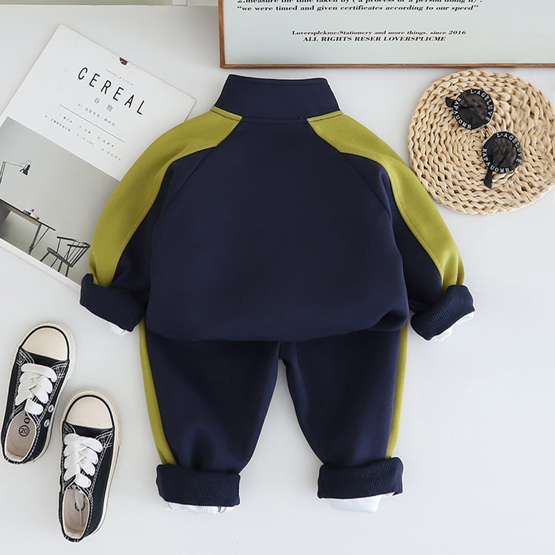 Boys Navy Blue Dinosaur Embroidered Winter Sweatshirt With T-Shirt and Pants Set 3 pc. Sets