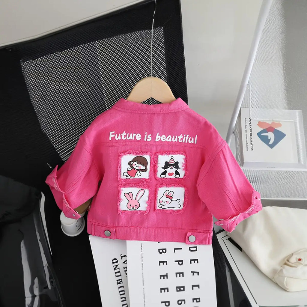 Girls Pink Solid Long Sleeves Jacket Coats & Jackets