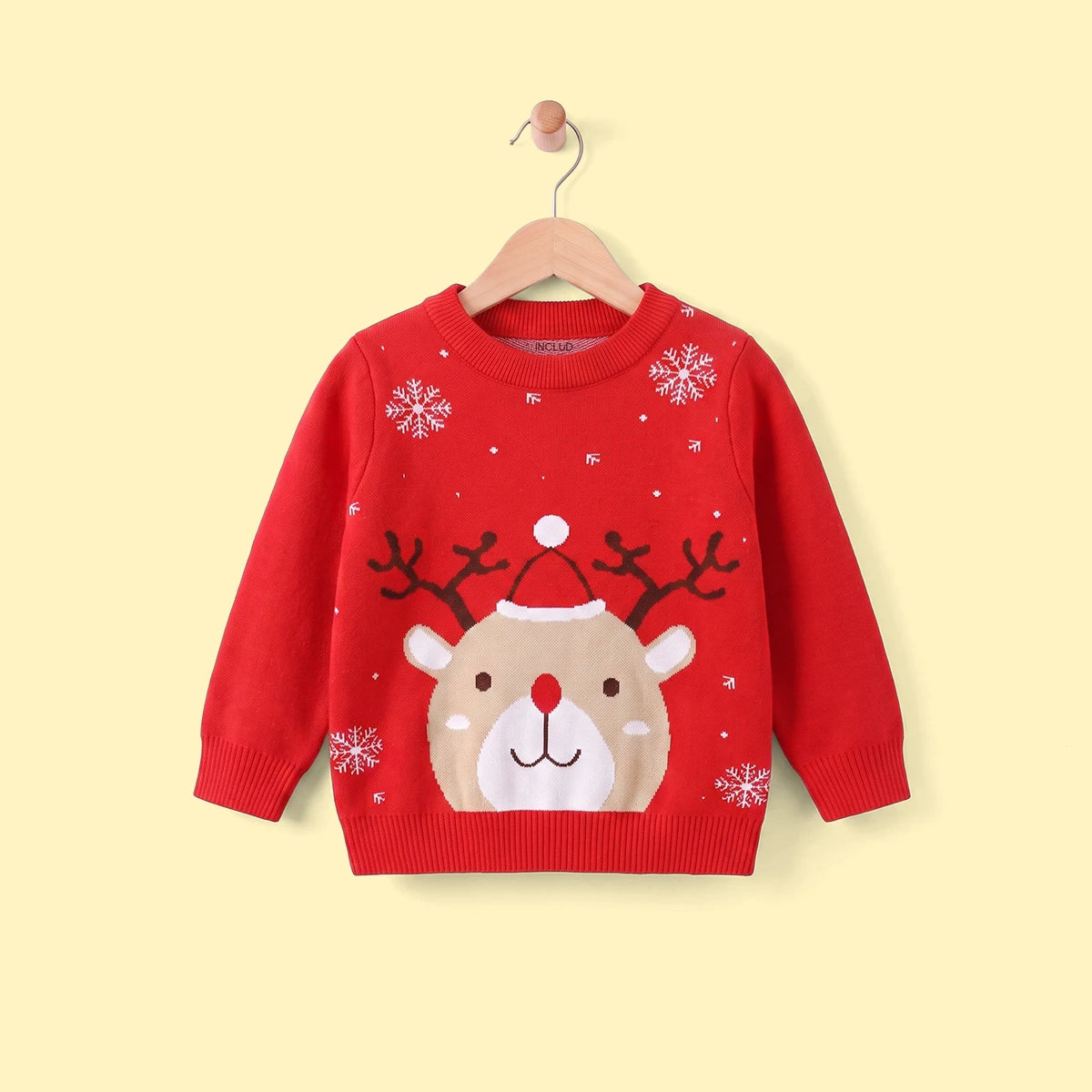 Boys Red Sweater With Cute Reindeer and Snowflake Design Sweaters & Cardigans Red 2-3 Y