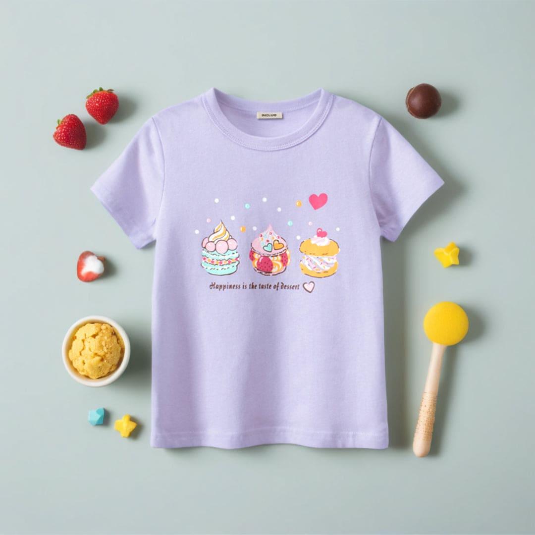 Girls Printed Short Sleeves T-shirt Tshirts Purple 1-2 Y 