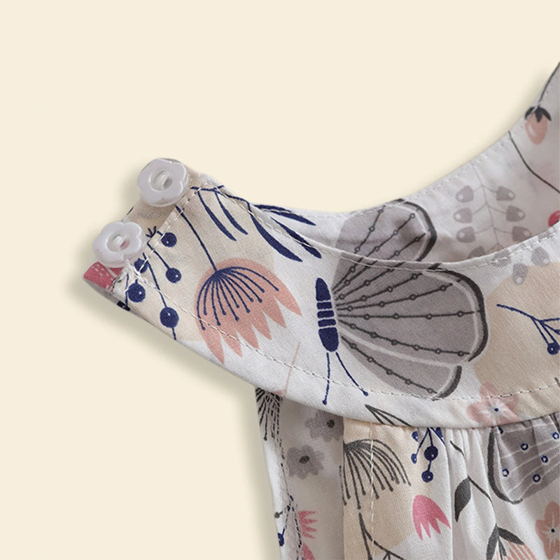 Girls Off White Butterfly Printed Round Neck A-line Dress Casual Dresses