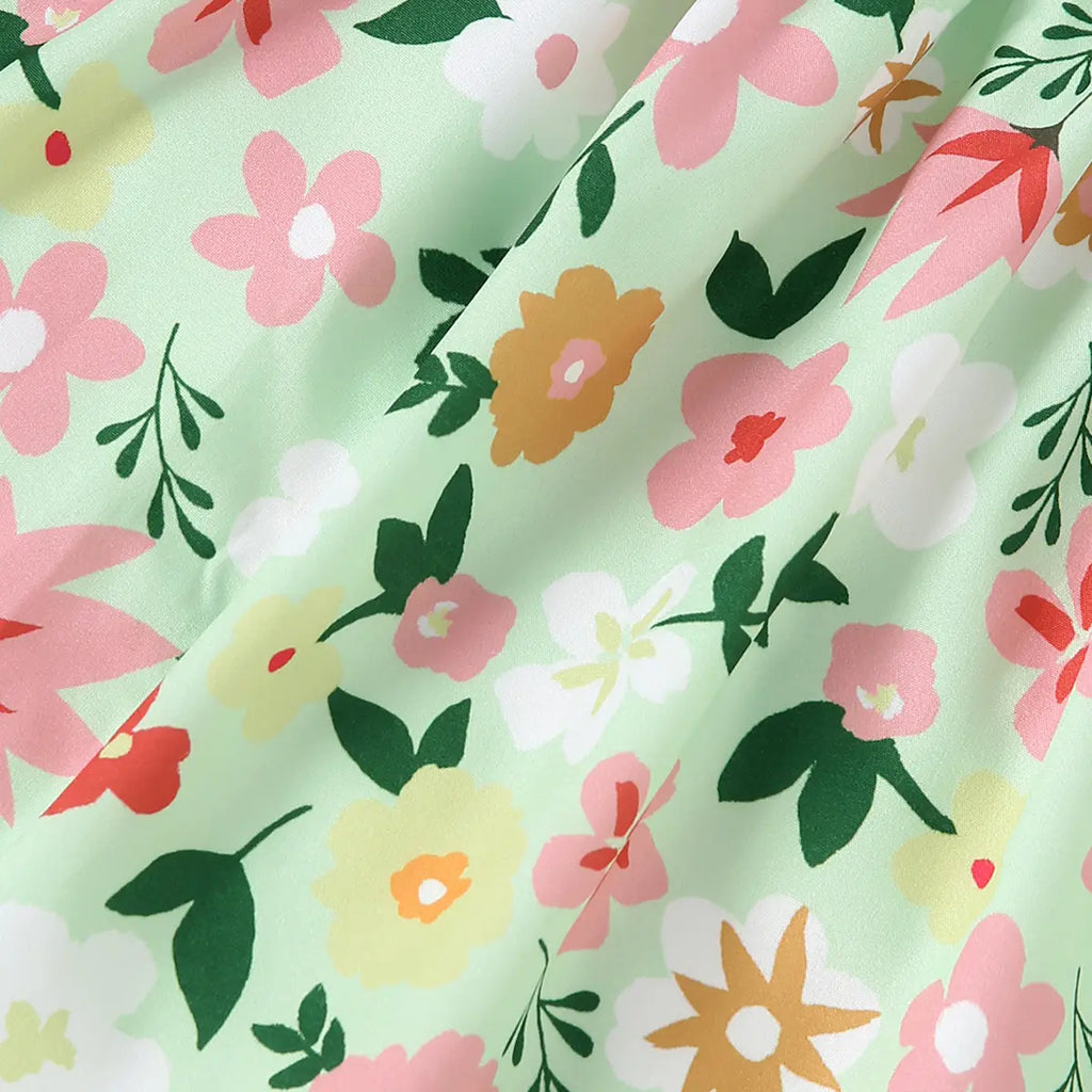 Girls Mint Green Floral Sleeveless SunDress With Short Sleeves Crop Top Casual Dresses