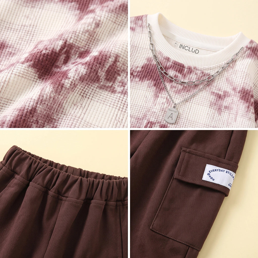 Boys Purple Tie & Dye Raglan Sleeve Sweatshirt With Joggers Sets 2 pc. Sets