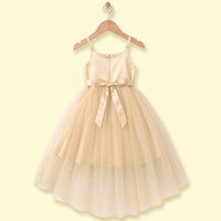 Girls Yellow Floral Applique Sleeveless High-Low Party Dress Party Dresses