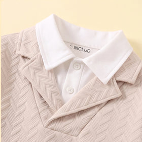 Boys Beige Textured Mock Neck Sweatshirt With Pants Sets 2 pc. Sets