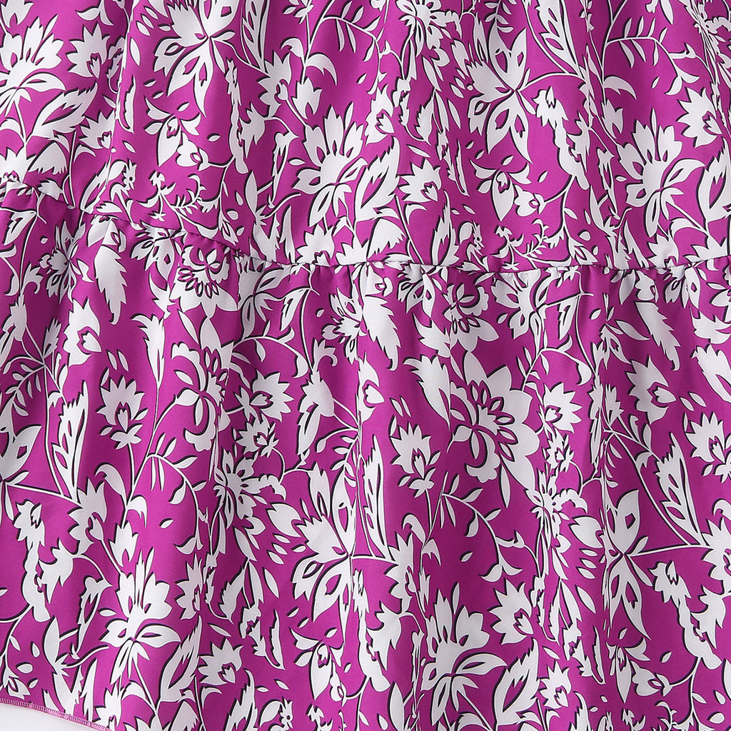 Girls Purple Puff Sleeves Top With Printed Tiered Skirts Set 2 pc. Sets