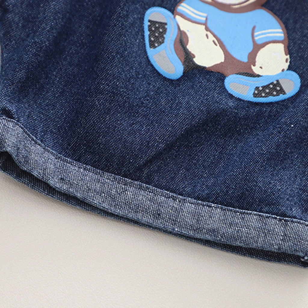 Boys Light Blue Bear Printed Polo Polo T-Shirt With Denim Shorts Sets 2 pc. Sets