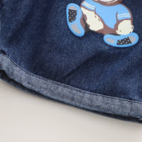 Boys Light Blue Bear Printed Polo Polo T-Shirt With Denim Shorts Sets 2 pc. Sets