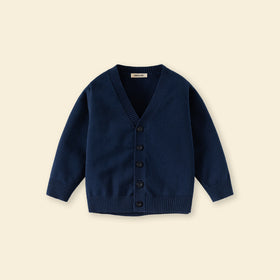 Boys Navy Blue Solid Long Sleeves Cardigan Sweaters & Cardigans