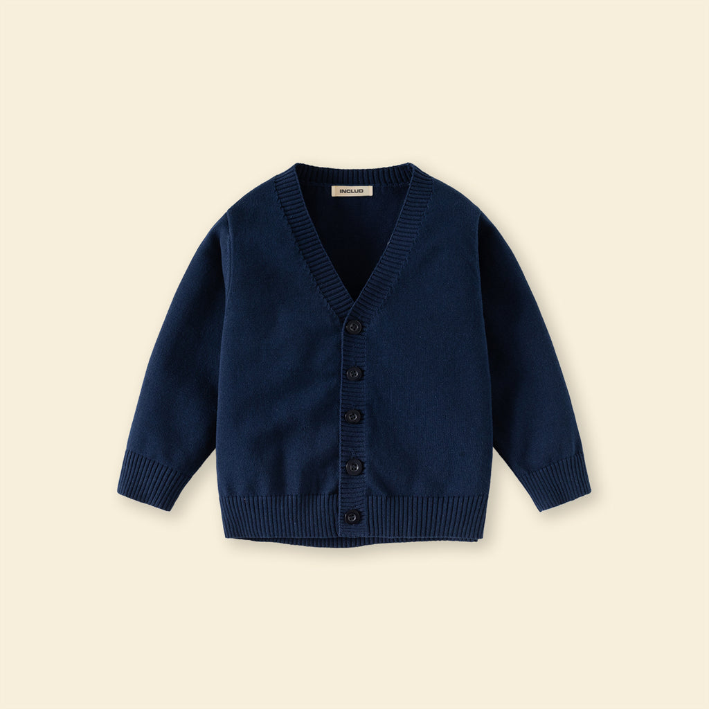 Boys Navy Blue Solid Long Sleeves Cardigan Sweaters & Cardigans