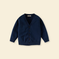 Boys Navy Blue Solid Long Sleeves Cardigan Sweaters & Cardigans