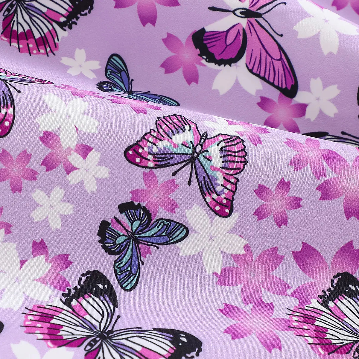 Girls Lavender Butterfly Print Flutter Sleeve Fit & Flare Dress Casual Dresses