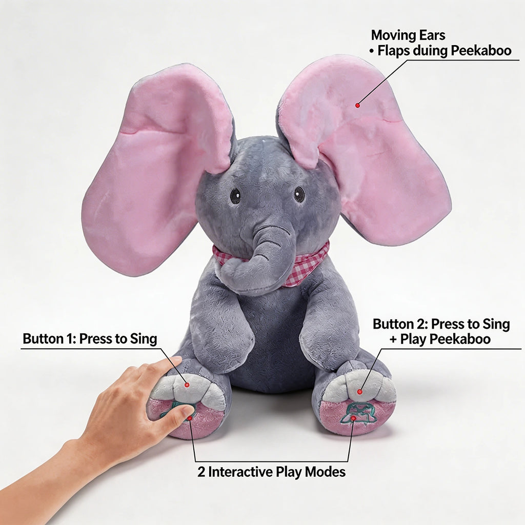 Baby Pink Peek-a-Boo Musical Elephant Plush Toy Trending Accessories