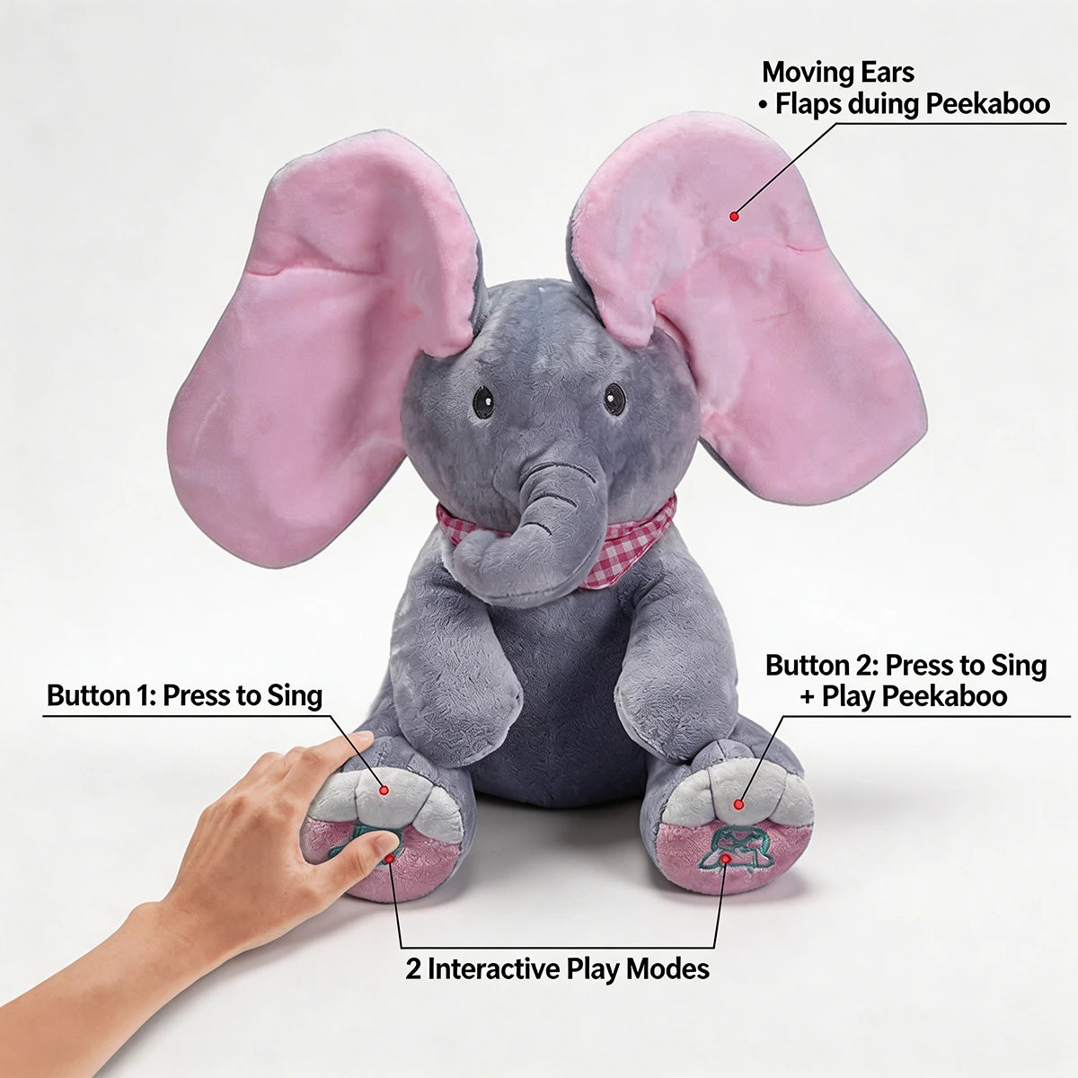 Baby Pink Peek-a-Boo Musical Elephant Plush Toy Trending Accessories