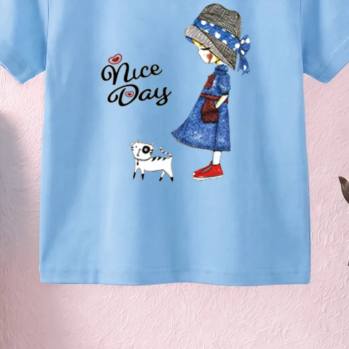 Girls Blue Nice Day Typography Print Short Sleeve T-Shirt Tshirts