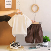 Boys Dark Brown Typographic Printed T-Shirt With Shorts Set Sets