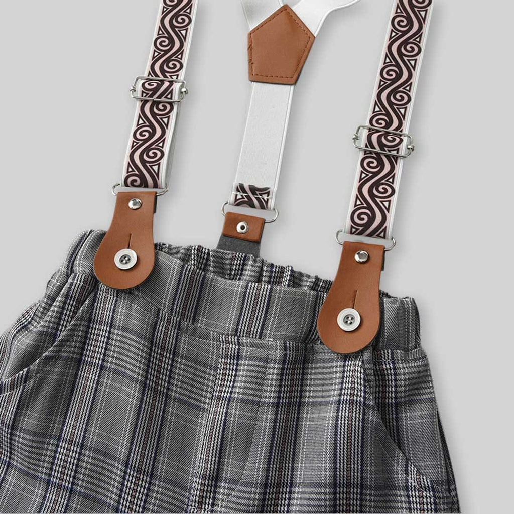 Boys Short Sleeve Shirt With Suspender Check Shorts Set 2 pc. Sets   