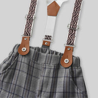 Boys Short Sleeve Shirt With Suspender Check Shorts Set 2 pc. Sets   