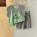 Boys Grey Sleeveless Typography Print T-Shirt With Shorts Sets 2 pc. Sets Grey 1-2 Y