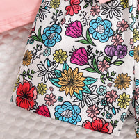 Girls Light Pink Floral Print Short Sleeve T-Shirt With Shorts Sets 2 pc. Sets
