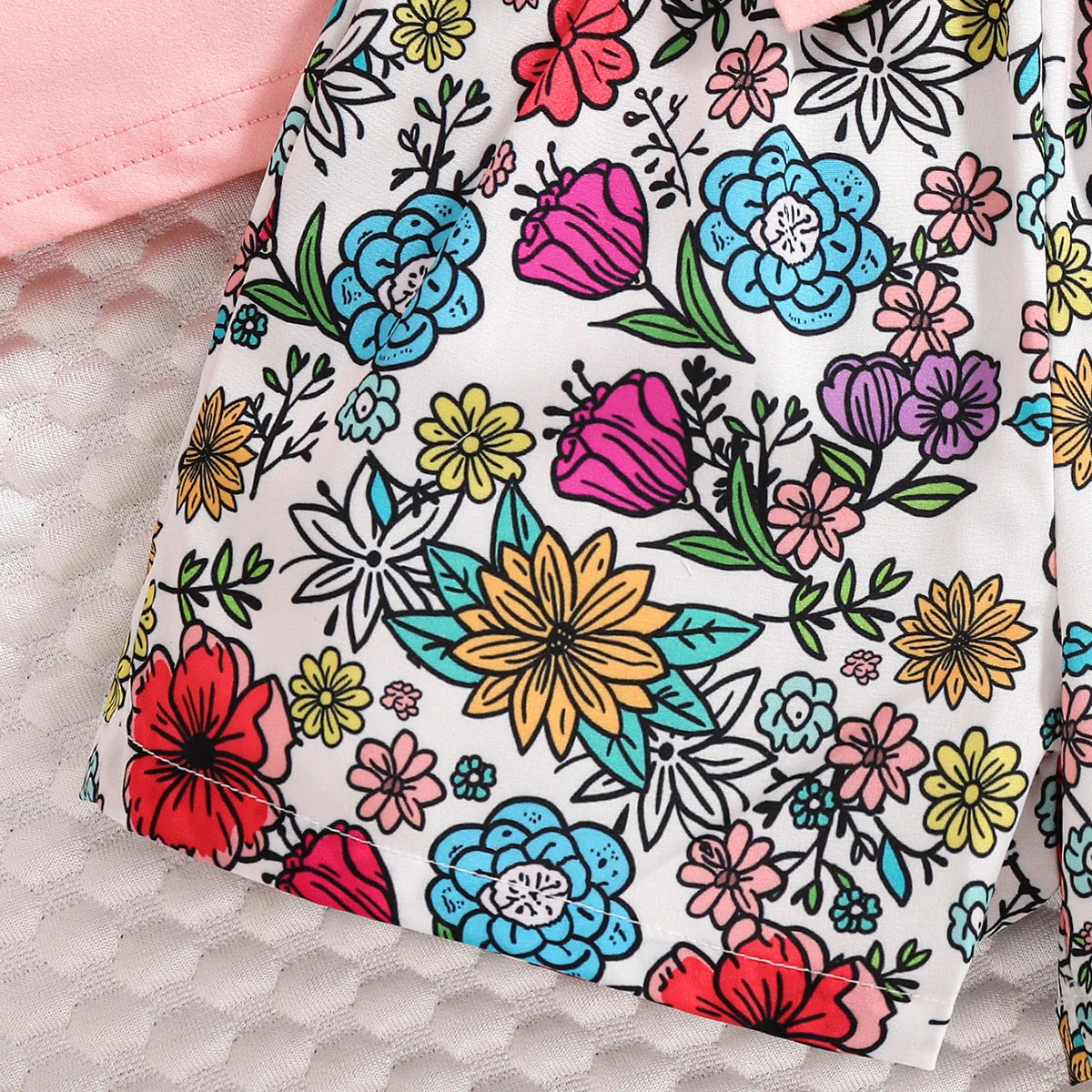 Girls Light Pink Floral Print Short Sleeve T-Shirt With Shorts Sets 2 pc. Sets