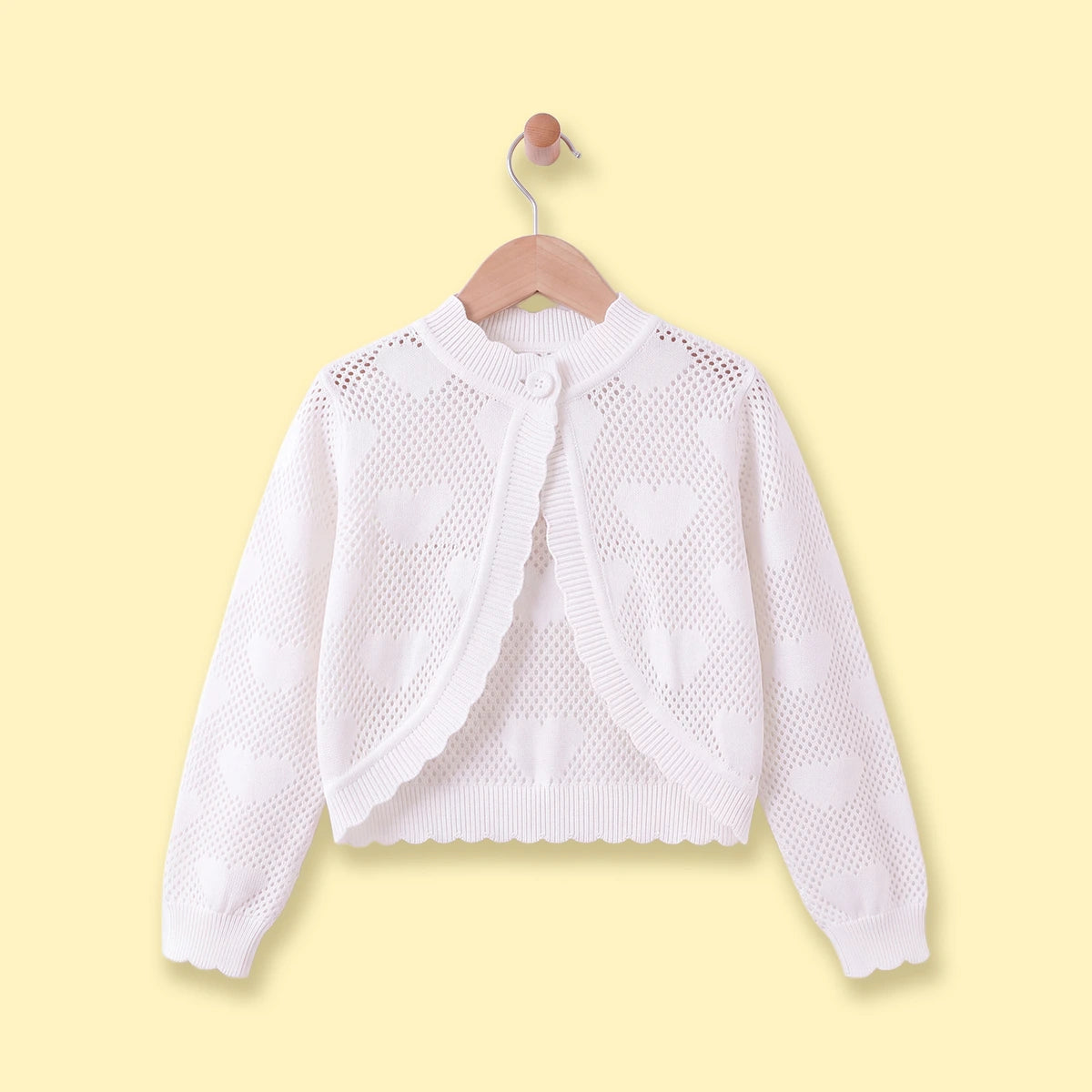 Girls White Heart Pattern Cardigan Sweaters & Cardigans White 3-4 Y