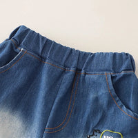 Boys Yellow Dog Bus Print T-Shirt With Denim Shorts Sets Sets