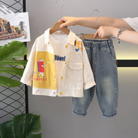 Boys Off White Book Cartoon Printed Shacket With T-Shirt & Pants Set Sets Off White 1-2 Y