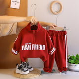 Boys Red Typographic Printed Sweatshirt With Joggers Set