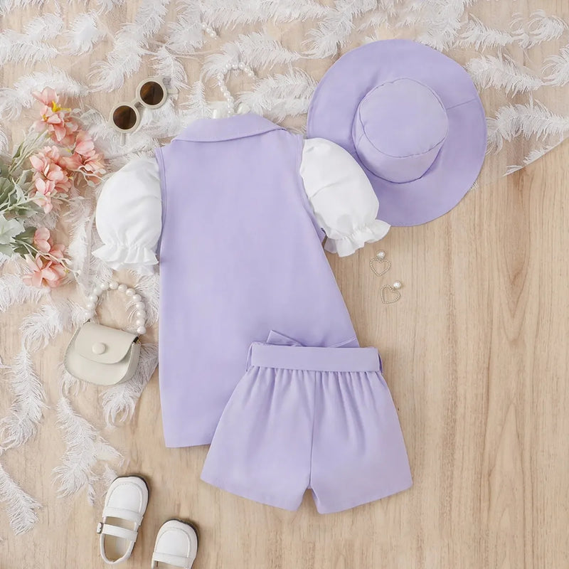 Girls Lavender Short Sleeve Blazer Dress With Top And Shorts Sets 3 pc. Sets
