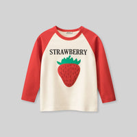 Girls Strawberry Print Raglan Sleeve T-shirt Tshirts   