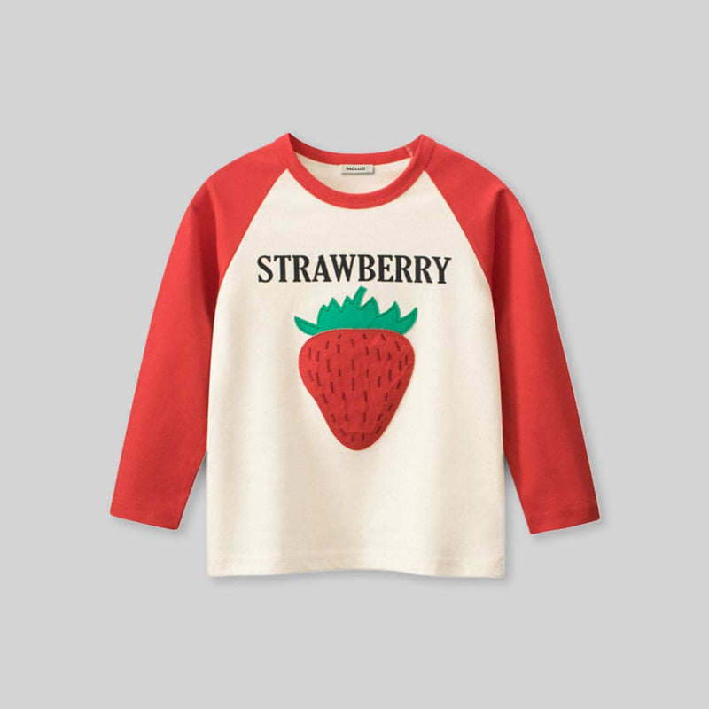 Girls Strawberry Print Raglan Sleeve T-shirt Tshirts   