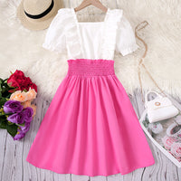 Girls Pink Short Sleeve Square Neck Fit & Flare Dress Casual Dresses Pink 8-9 Y