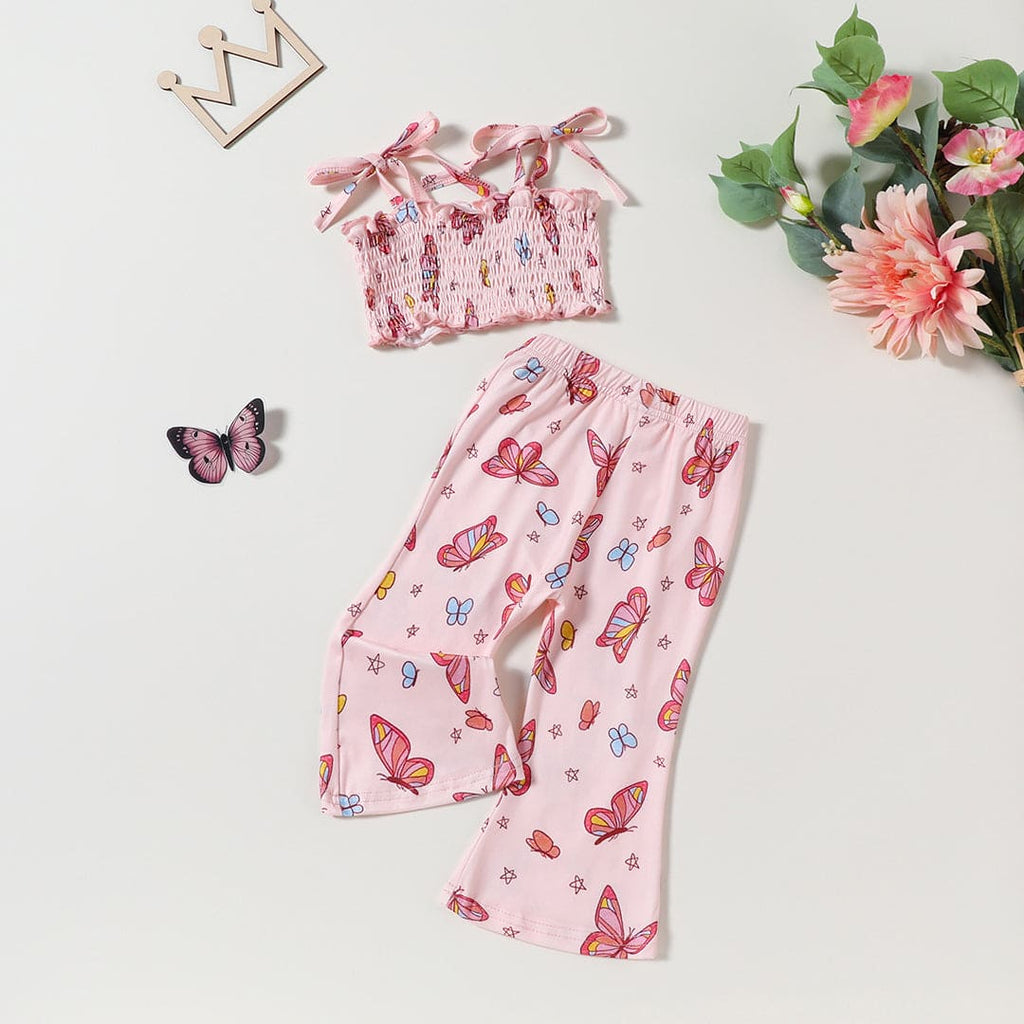 Girls Butterfly Print Top With Flared Pants Set