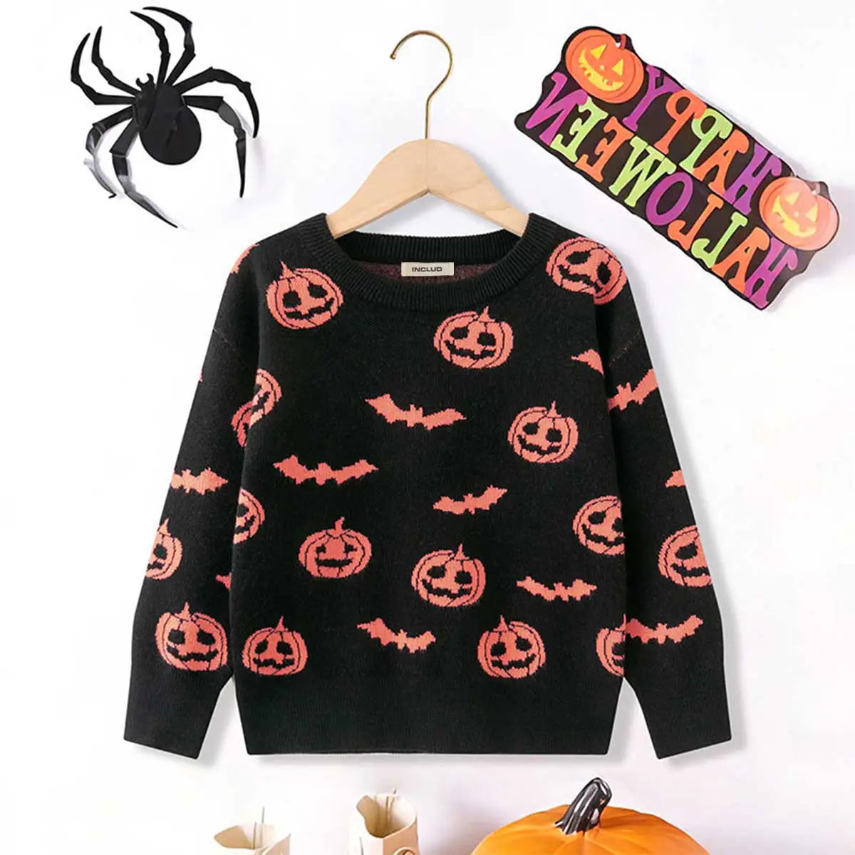 Girls Black Self-Design Halloween Theme Sweater Sweaters & Cardigans Black 3-4 Y