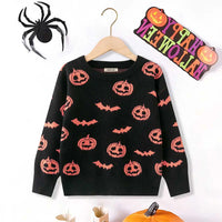 Girls Black Self-Design Halloween Theme Sweater Sweaters & Cardigans Black 3-4 Y