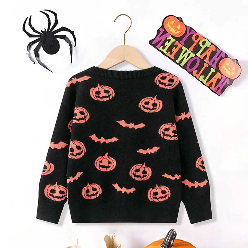 Girls Black Self-Design Halloween Theme Sweater Sweaters & Cardigans