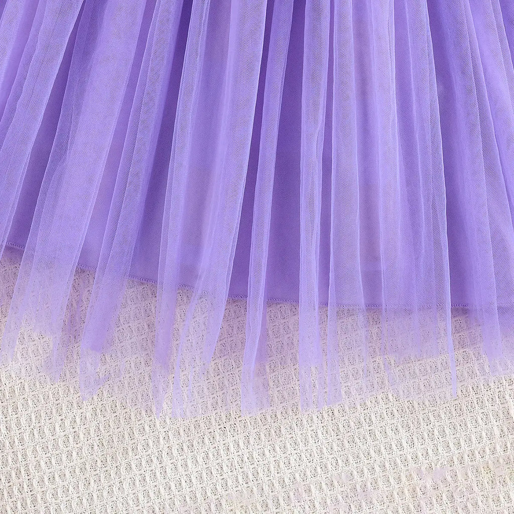Girls Purple Bow Fit & Flare Dress With Floral Self Design Long Sleeves Crop Jacket Casual Dresses