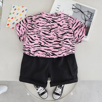 Boys Pink Abstract Printed Short Sleeves T-Shirt With Shorts Set 2 pc. Sets