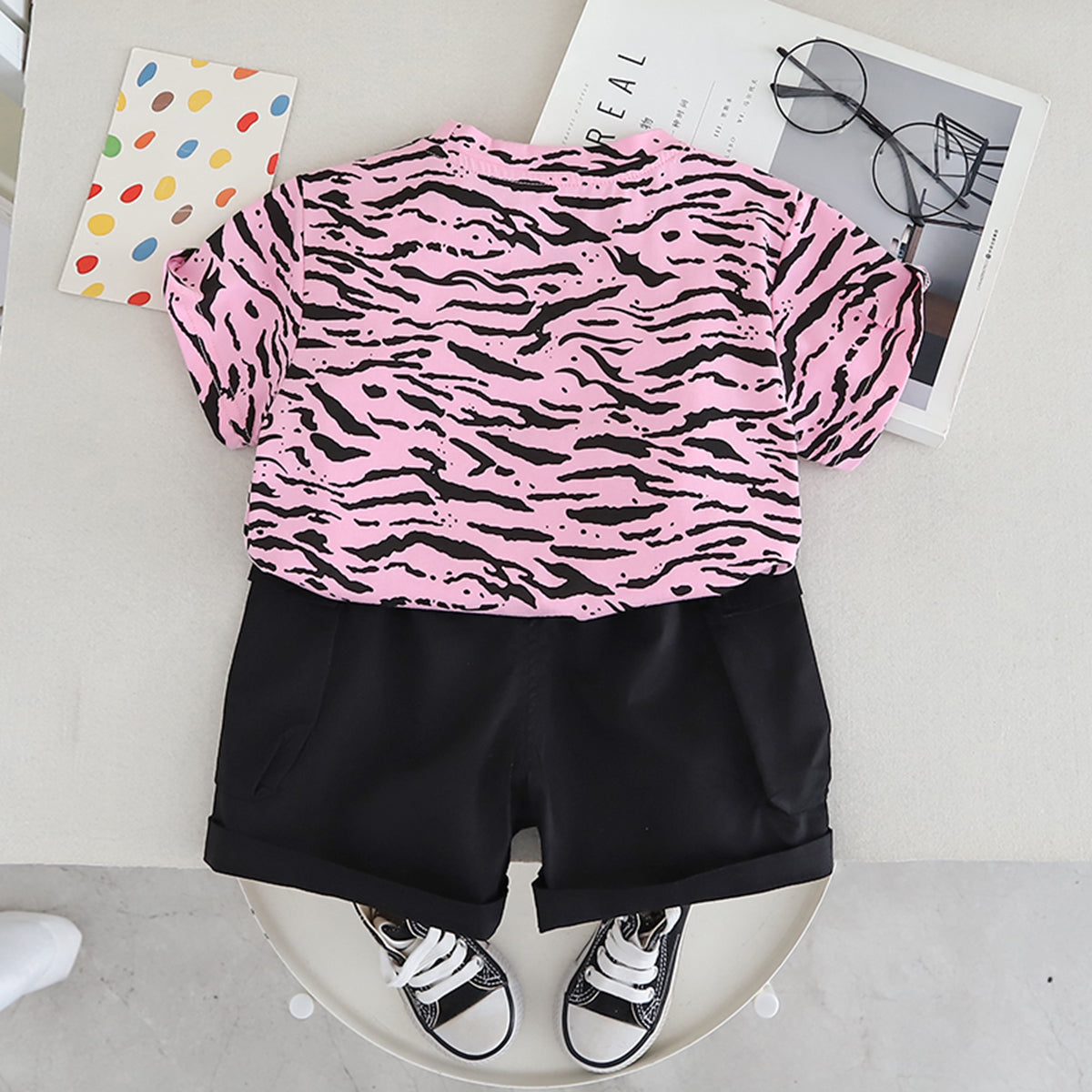 Boys Pink Abstract Printed Short Sleeves T-Shirt With Shorts Set 2 pc. Sets