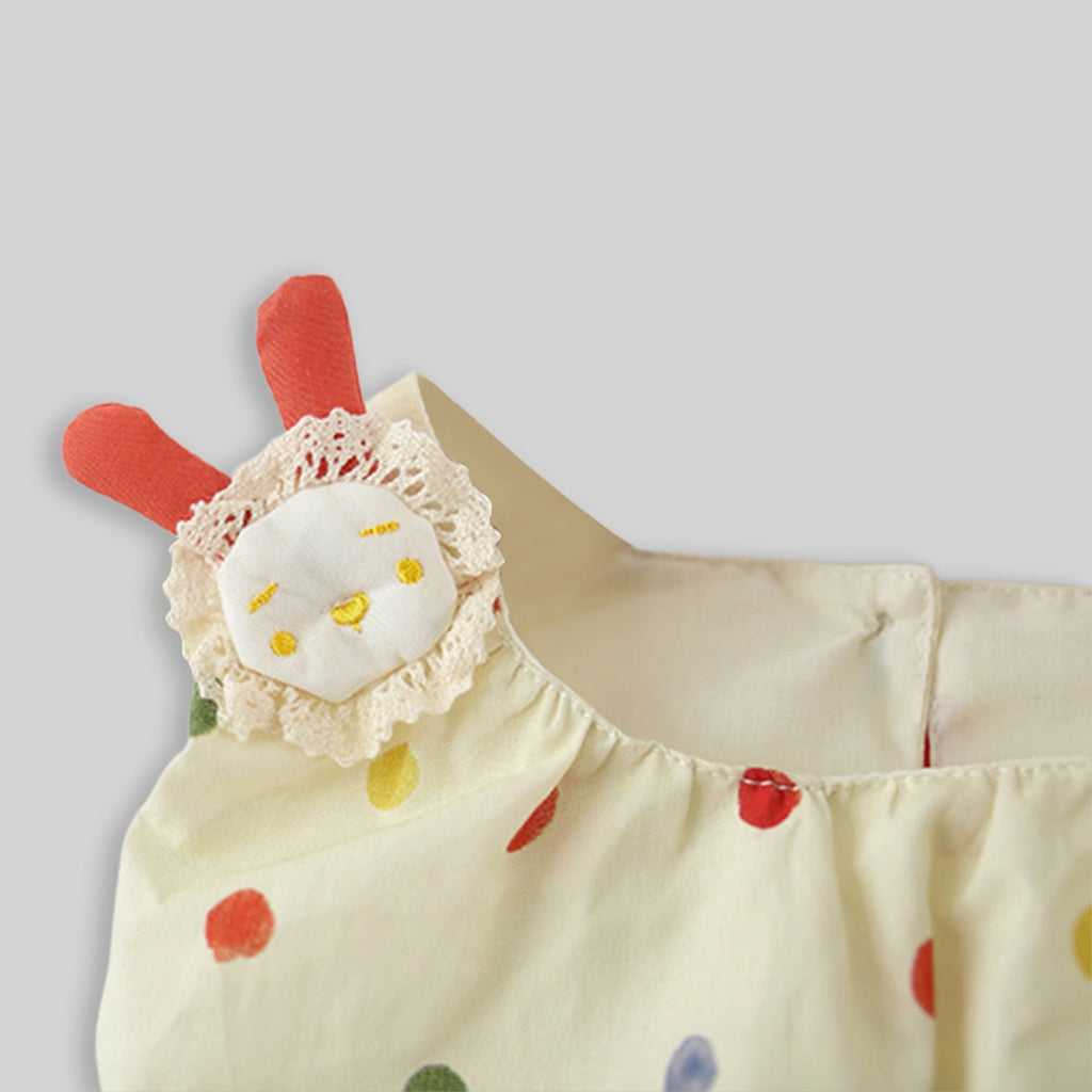 Girls Off White Polka Dot Print Heart Applique Balloon Dress Casual Dresses